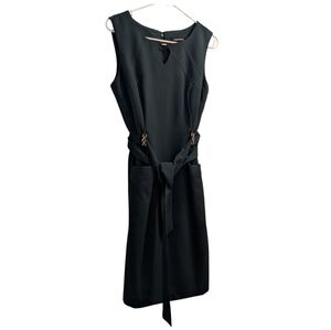 Ellen Tracy Dark Green Sleeveless Midi Dress With Belt And Pockets 8P